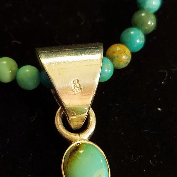 Natural Turquoise Beaded Neckace with Turquiose Pendant in Sterling Silver - Picture 5 of 11